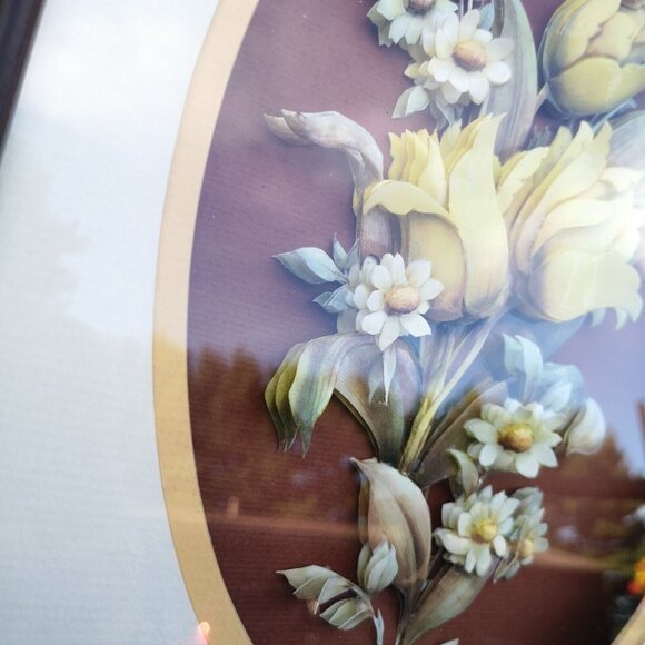 Vintage 3D Decoupage Yellow Tulips Picture In Wooden Frame 14"x12" - Picture 5 of 12